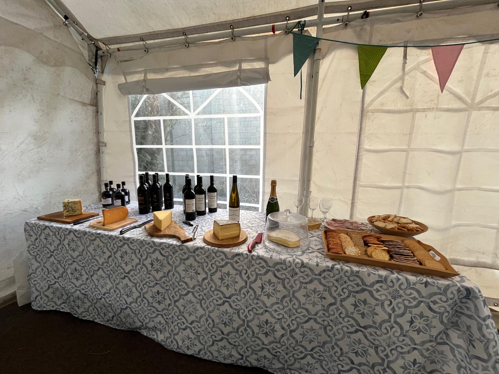 Cheese and Wine Table ready for a fun evening